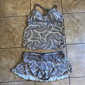 Black and White Maternity Paisley Tankini Set